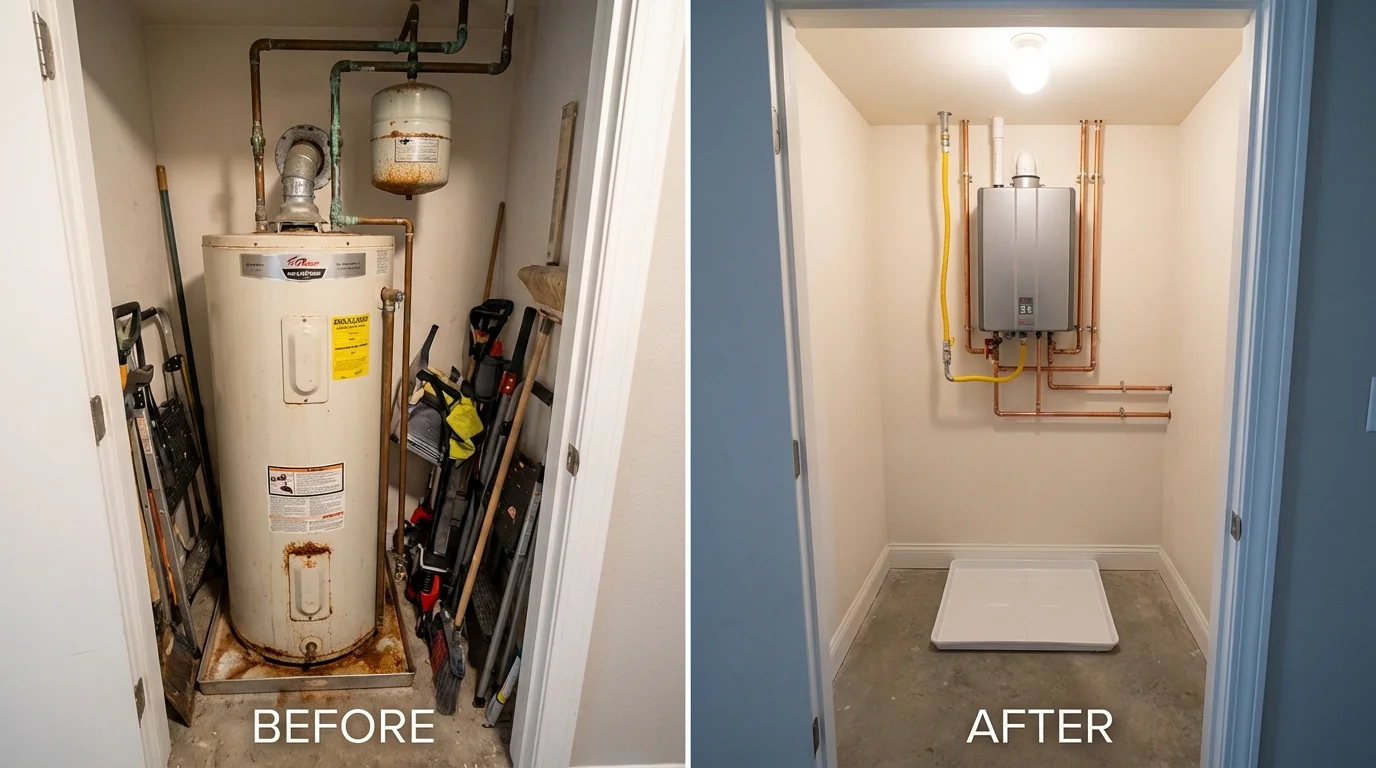 Tank water heater versus wall-mounted tankless unit comparison for Pickerington, OH homeowners